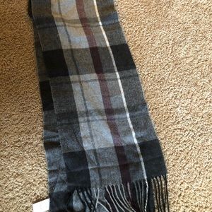 Black, grey, red striped scarf